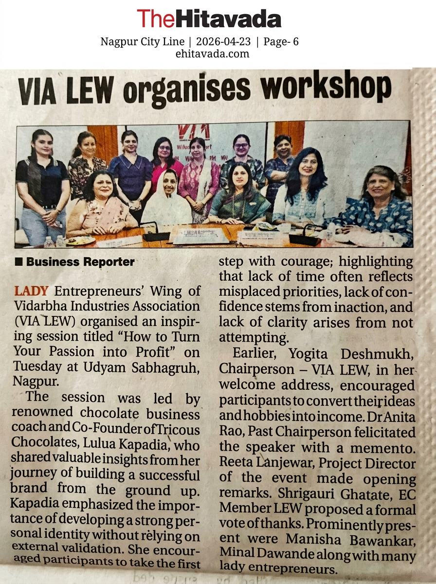 The Hitavada newspaper feature — VIA LEW organises workshop with Lulua Kapadia